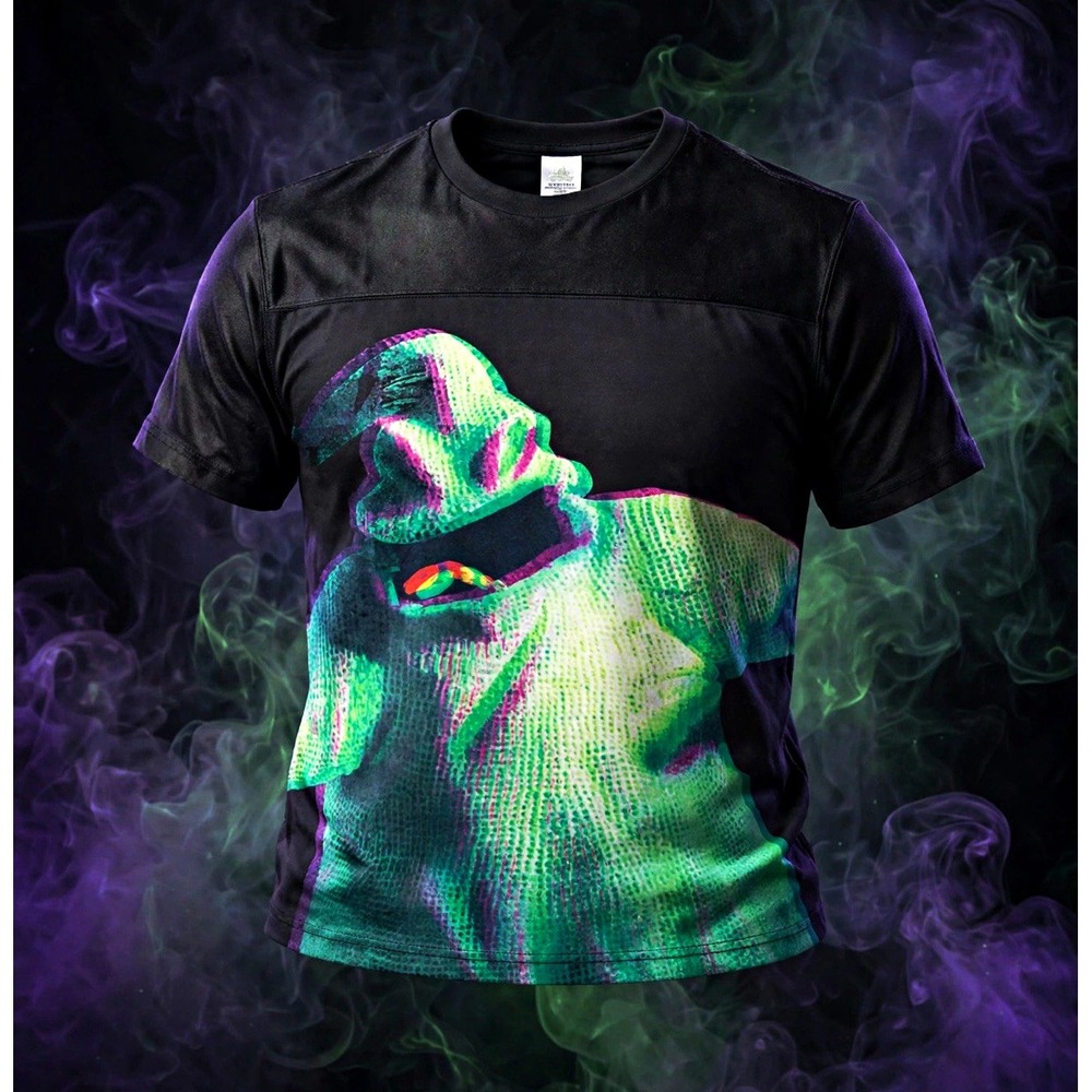 Mens Black Graphic Print Crew Neck Short Sleeve T-Shirt Medium Oogie Boogie Dice